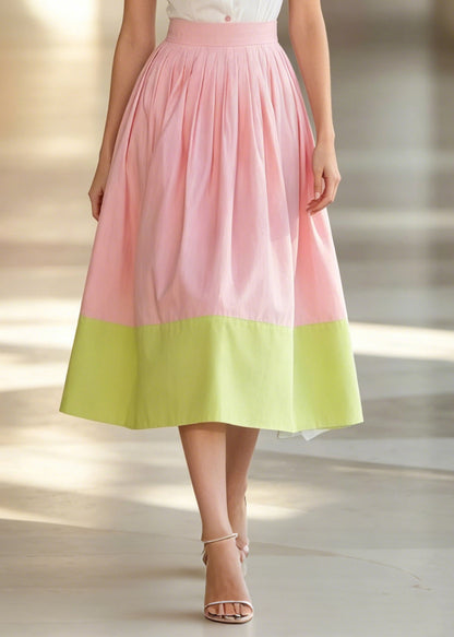 Women ColorblockC High Waist Patchwork Cotton Skirts Summer
