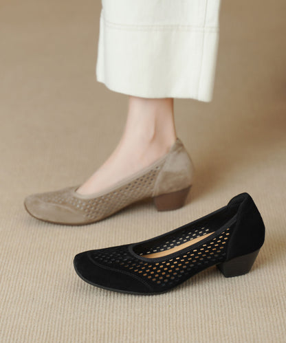 Women Comfortable Breathable Chunky Black Suede Shoes