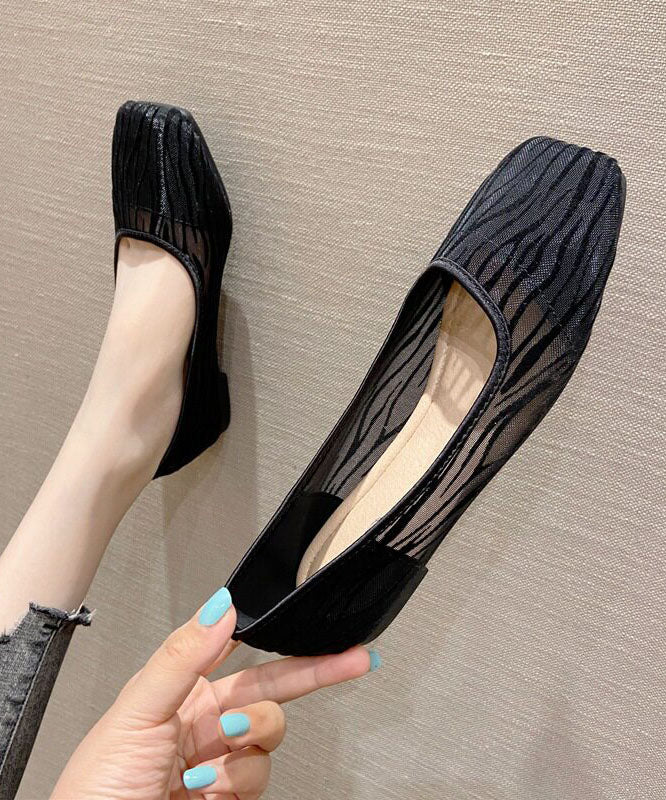 Women Comfortable Splicing Flats Black Breathable Mesh