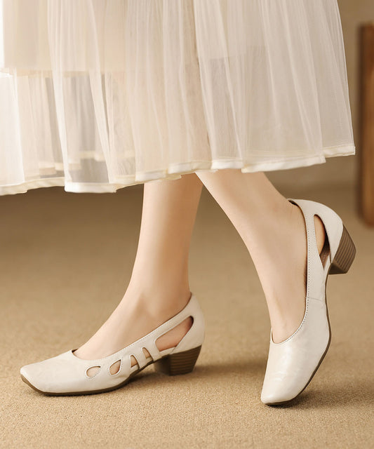 Women Comfy Black Hollow Out Chunky Heel Sheepskin
