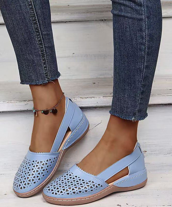 Women Comfy Splicing Wedge Sandals White Faux Leather Hollow Out