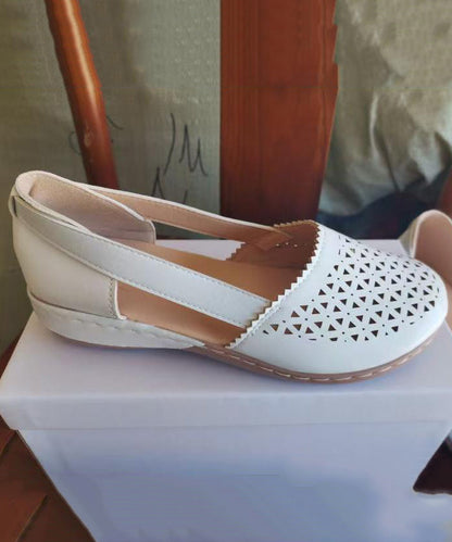 Women Comfy Splicing Wedge Sandals White Faux Leather Hollow Out