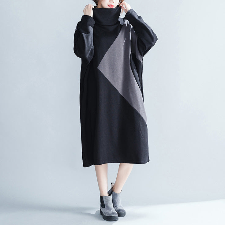 Women Cotton Causual Loose Color Block Dresses