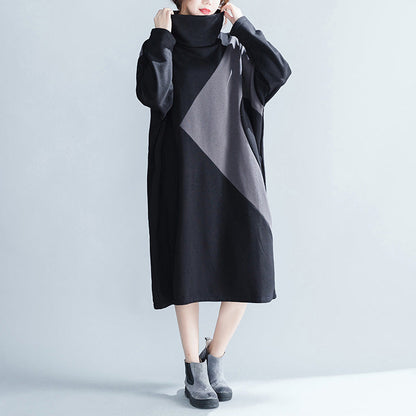 Women Cotton Causual Loose Color Block Dresses