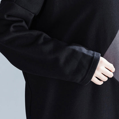 Women Cotton Causual Loose Color Block Dresses
