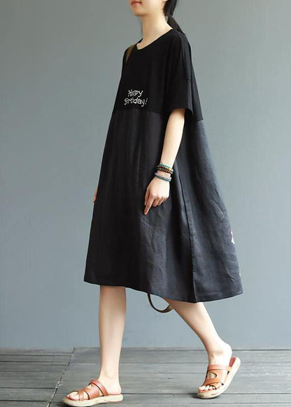 Women Cotton outfit Pakistani Cartoon Little Girl And Letter Printed Loose Dress - SooLinen