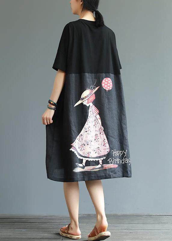 Women Cotton outfit Pakistani Cartoon Little Girl And Letter Printed Loose Dress - SooLinen