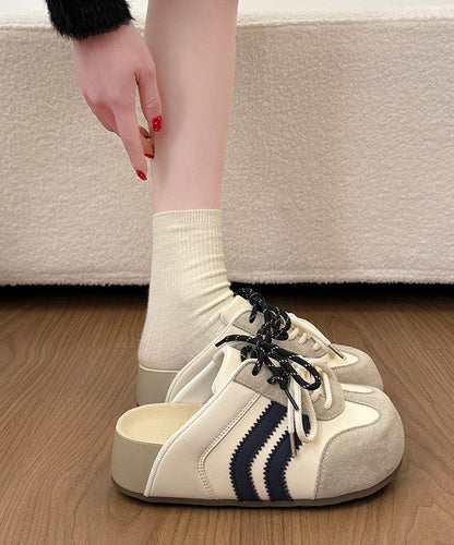 Women Cross Strap Platform Beige Faux Leather Slide Sandals