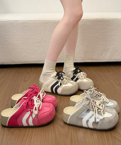 Women Cross Strap Platform Beige Faux Leather Slide Sandals