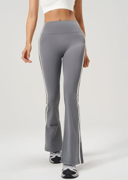 Women Dark Gray High Waist Side White Stripes Tennis Flare Pants