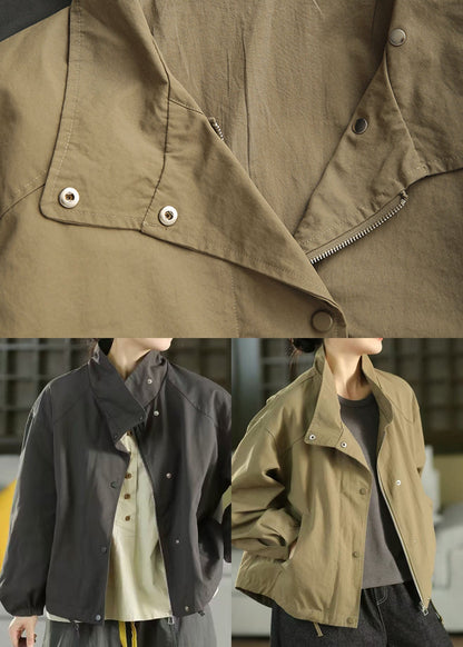 Women Dark Grey Oversized Pockets Cotton Trench Fall