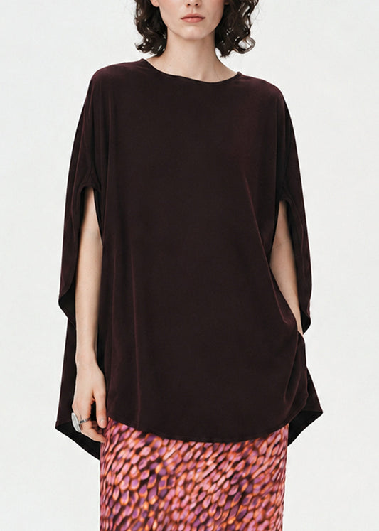 Women Dark Purple Oversized Cotton Shirt Batwing Sleeve
