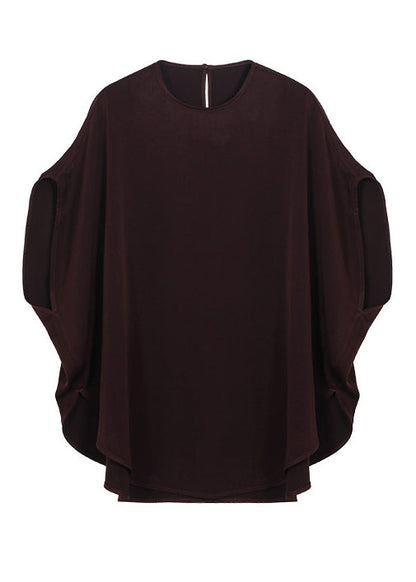 Women Dark Purple Oversized Cotton Shirt Batwing Sleeve