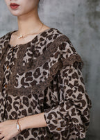 Women Double-layer Leopard Print Chiffon Blouse Top Spring