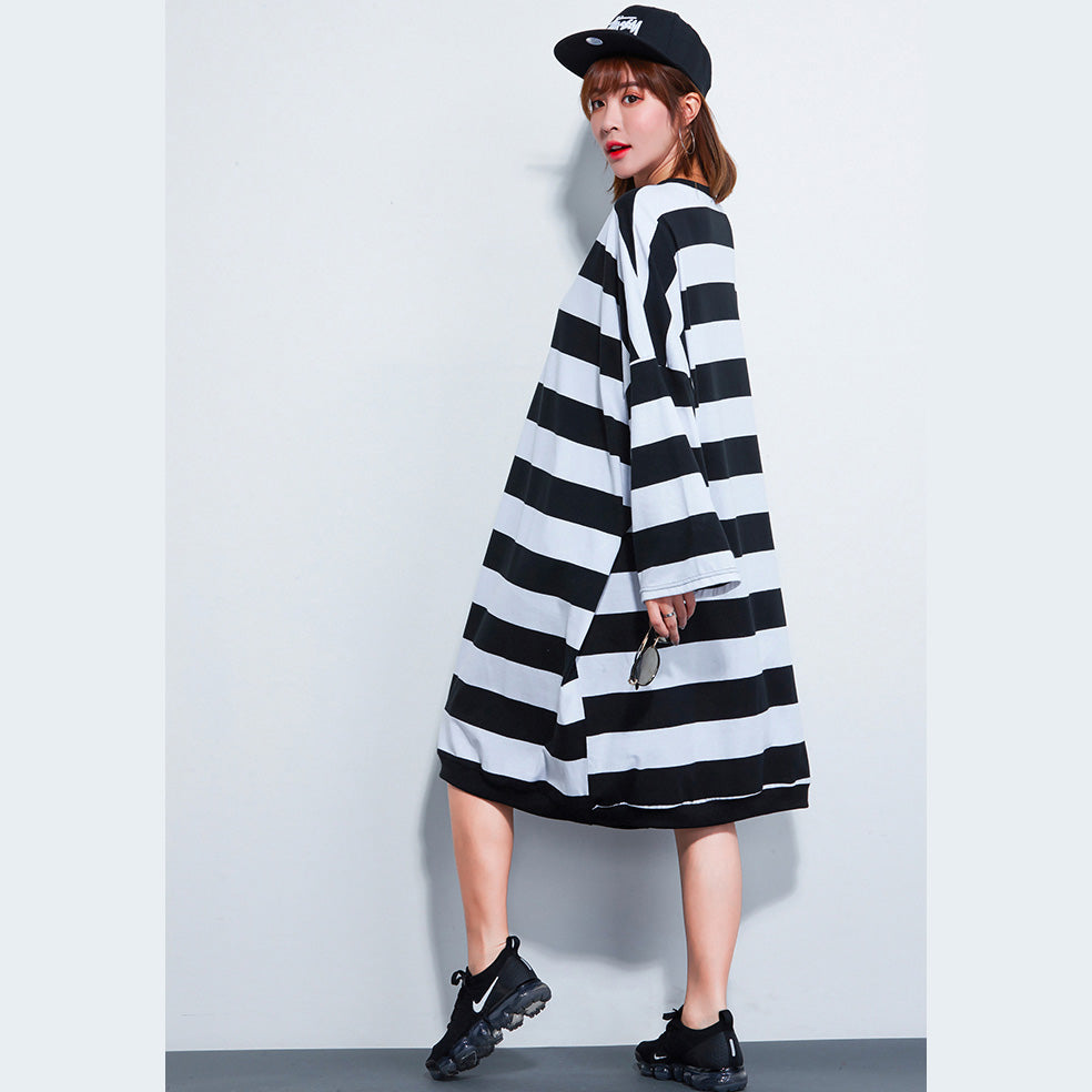 Women Dress Casual Loose Striped Dresses