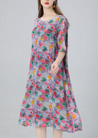 Women Floral O Neck Print Patchwork Chiffon Dress Summer