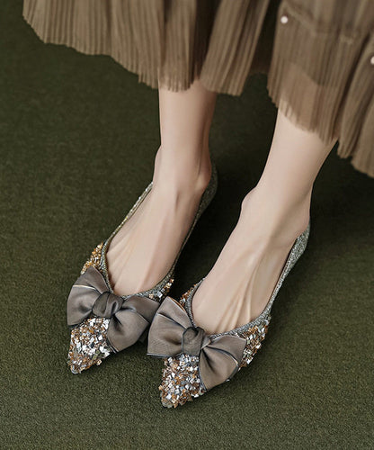 Women Gold Bow Zircon Splicing Flat Feet Shoes Pointed Toe