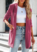 Load image into Gallery viewer, Women Gold Peter Pan Collar Pockets Velvet Coat Fall