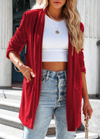 Women Gold Peter Pan Collar Pockets Velvet Coat Fall