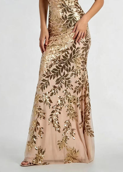 Women Gold V Neck Backless Sequins Holiday Dress Sleeveless