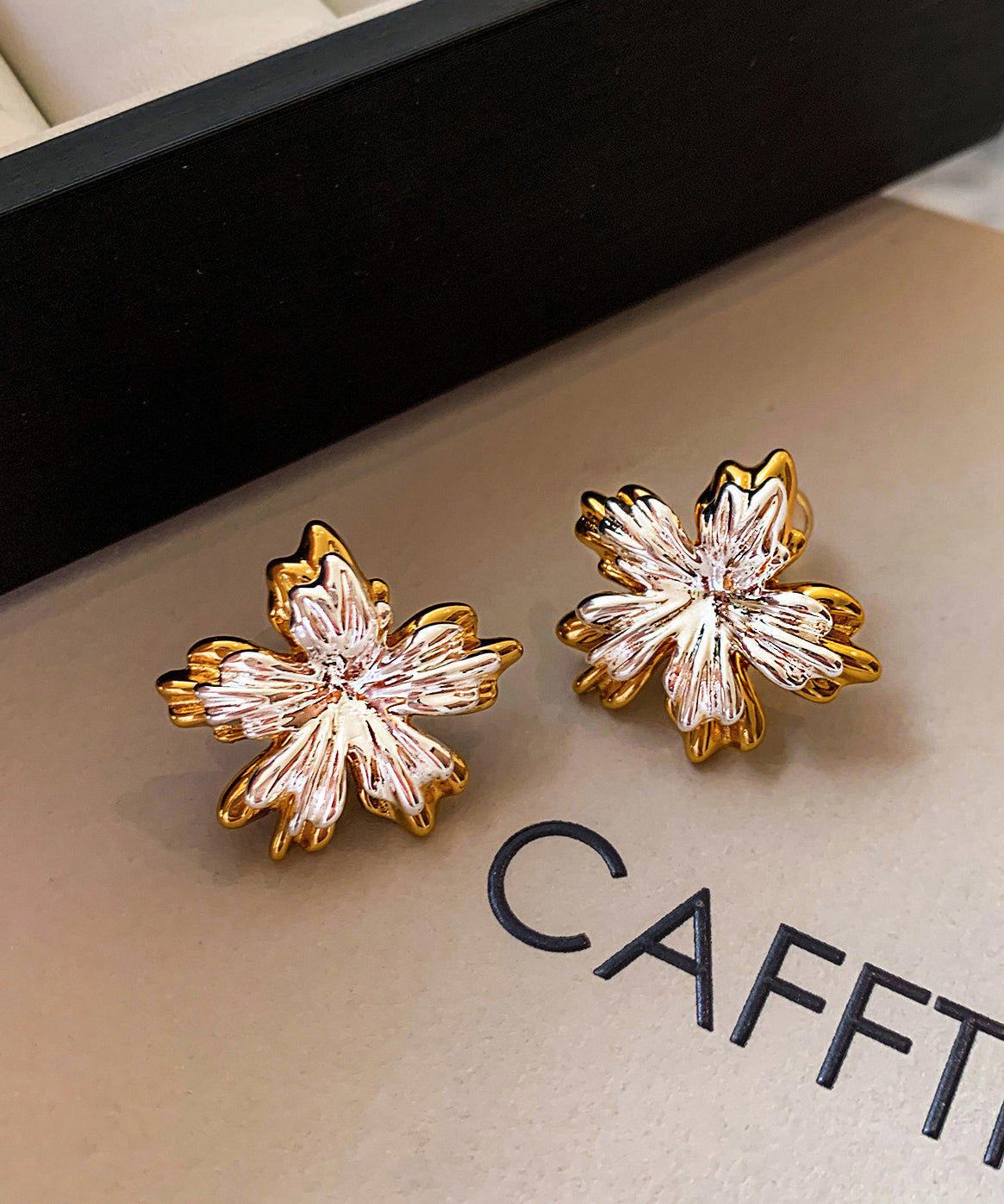 Women Golden And Silvery Flower Shape Metal Stud Earrings