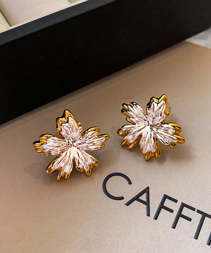 Women Golden And Silvery Flower Shape Metal Stud Earrings
