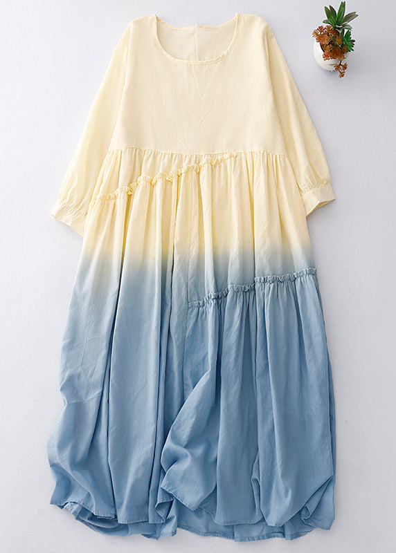 Women Gradient Color Ruffled Cotton Vacation Dress Summer