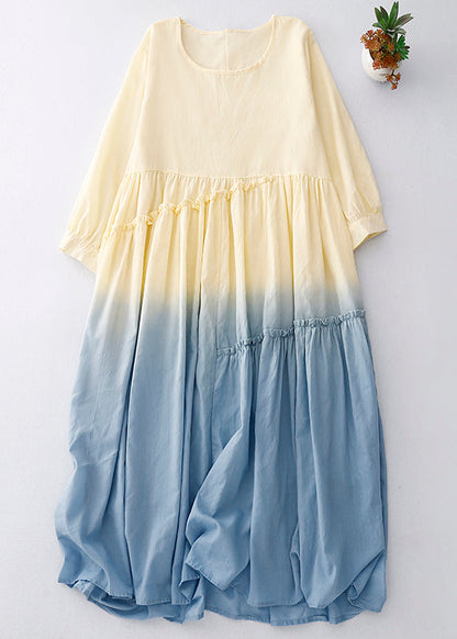 Women Gradient Color Ruffled Cotton Vacation Dress Summer