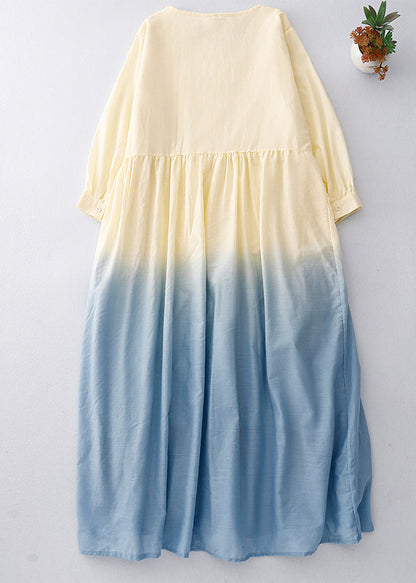 Women Gradient Color Ruffled Cotton Vacation Dress Summer