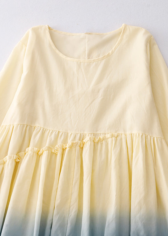 Women Gradient Color Ruffled Cotton Vacation Dress Summer