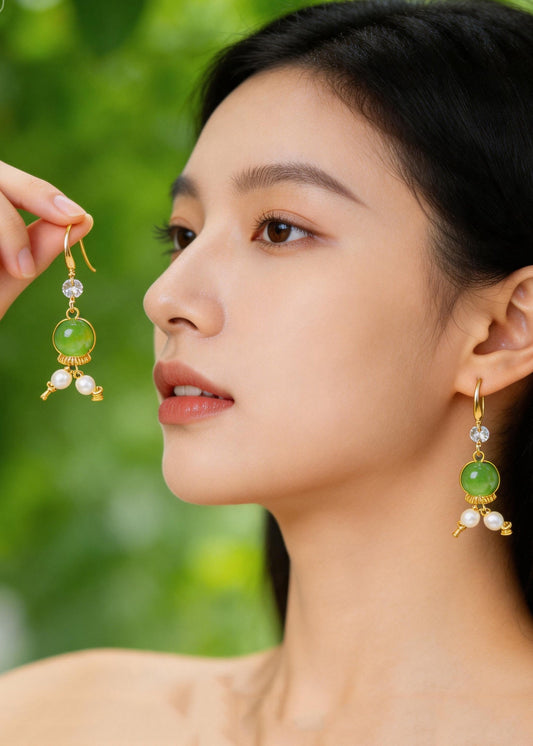 Women Grass Green Fine Crystal Original Design Drop Earrings