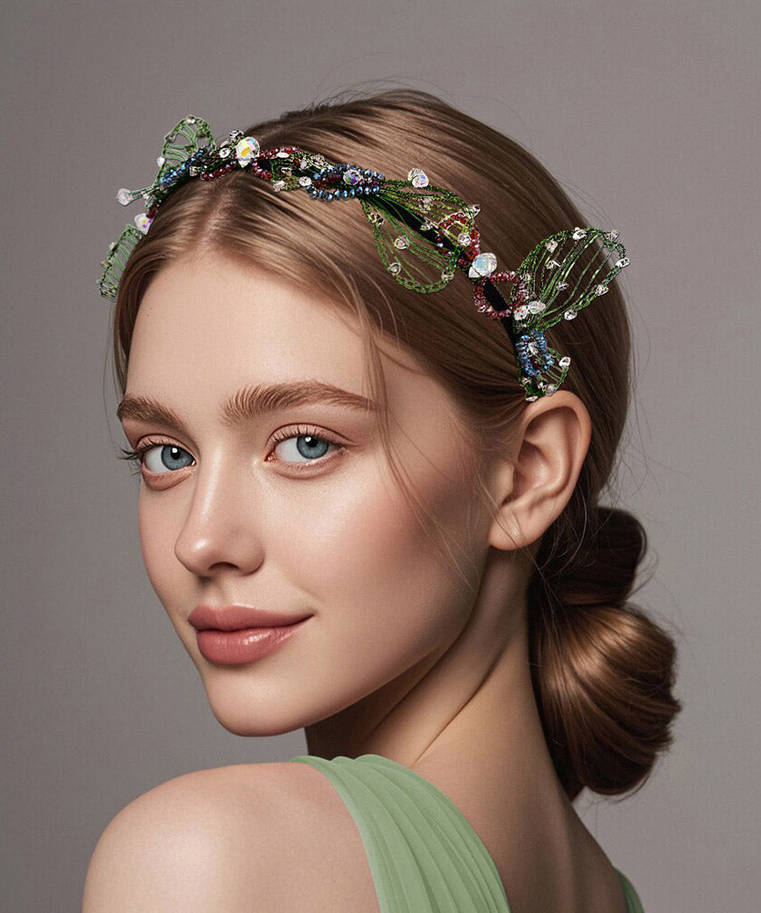 Women Green Acrylic Crystal Butterfly Beading HairPiece