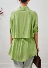 Load image into Gallery viewer, Women Green Cinched Silm Fit Cotton Blouse Top Summer