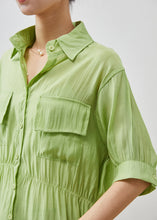 Load image into Gallery viewer, Women Green Cinched Silm Fit Cotton Blouse Top Summer