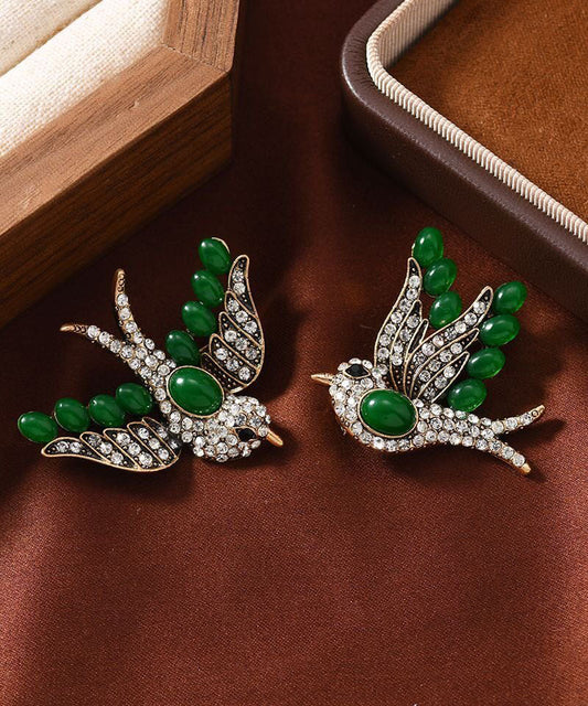 Women Green Copper Zircon Emerald Swallow A Pair Brooches