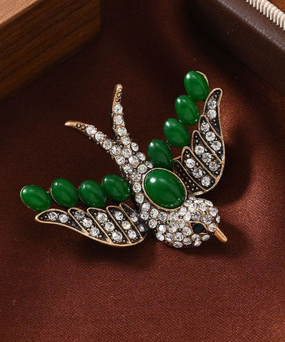 Women Green Copper Zircon Emerald Swallow A Pair Brooches