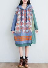 Load image into Gallery viewer, Women Green Hooded Print Cotton Mid Dresses Spring