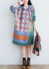 Load image into Gallery viewer, Women Green Hooded Print Cotton Mid Dresses Spring
