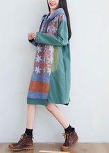 Load image into Gallery viewer, Women Green Hooded Print Cotton Mid Dresses Spring