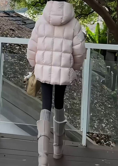 Women Green Hooded Zippered Drawstring Duck Down Down Coat Winter