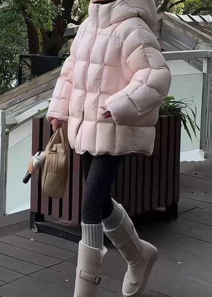 Women Green Hooded Zippered Drawstring Duck Down Down Coat Winter