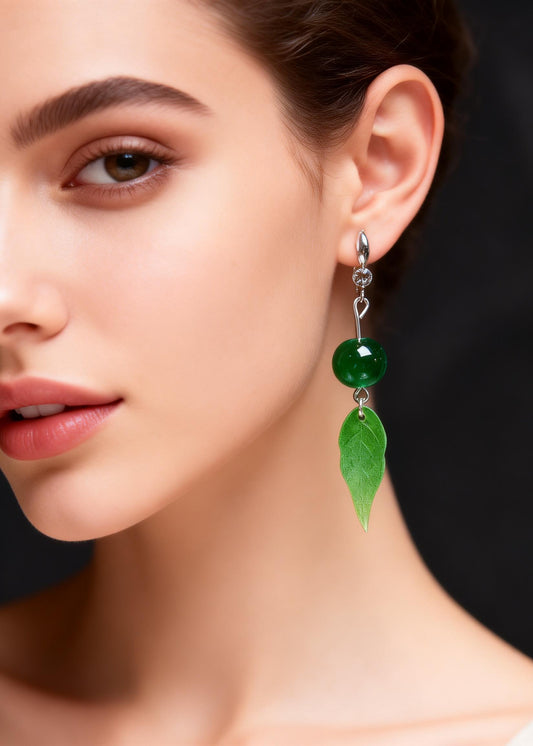 Women Green Leaf Acrylic Turquoise Drop Earrings