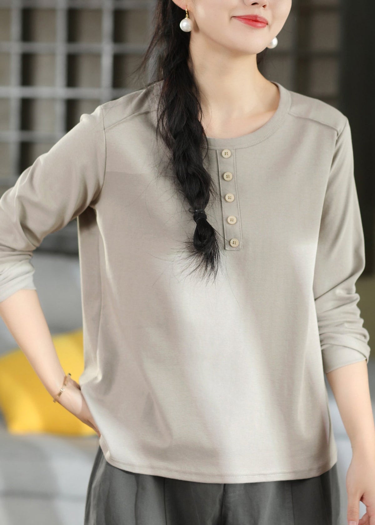 Women Green O Neck Patchwork Cotton T Shirts Fall