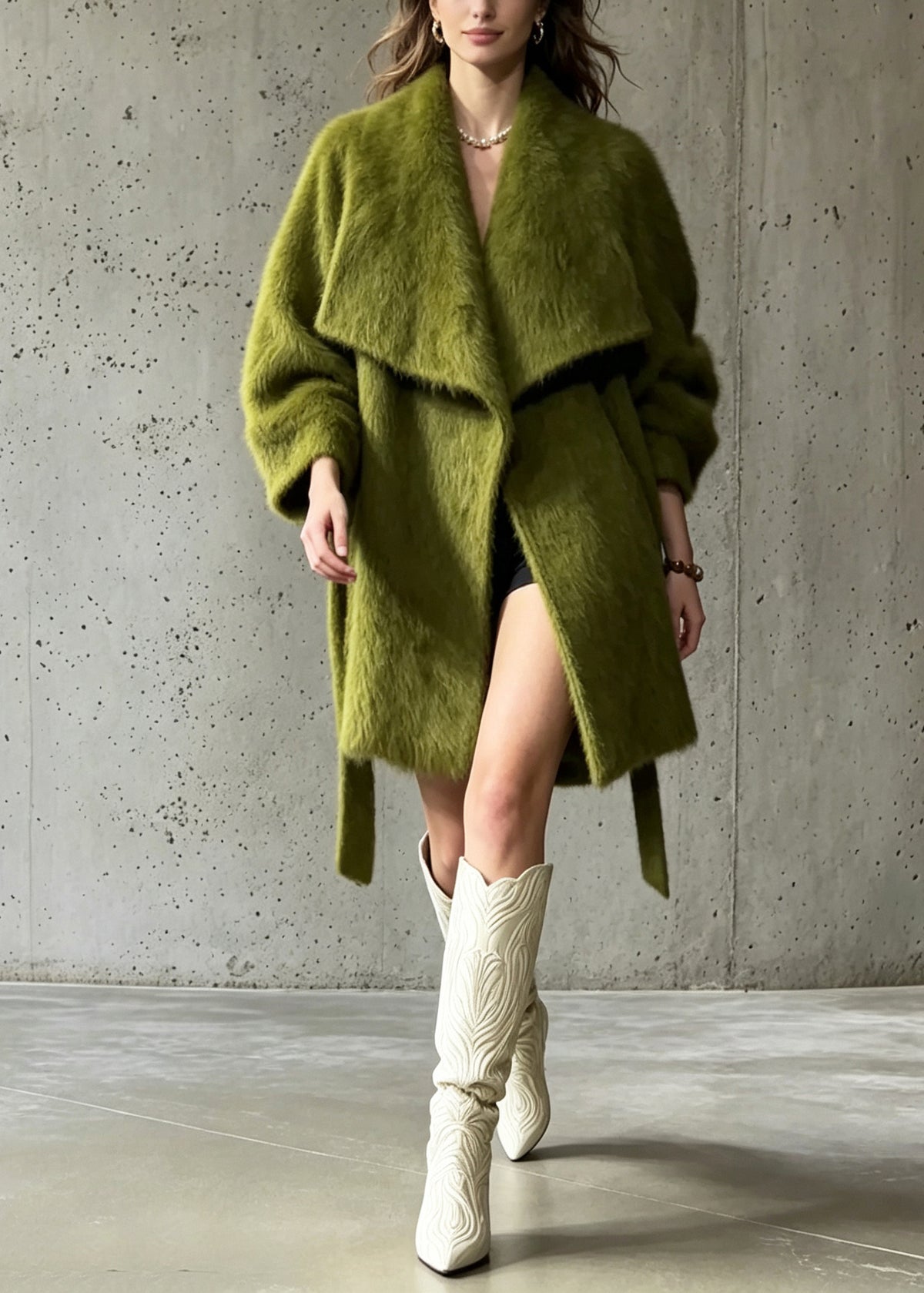 Women Green Peter Pan Collar Woolen Coats Winter