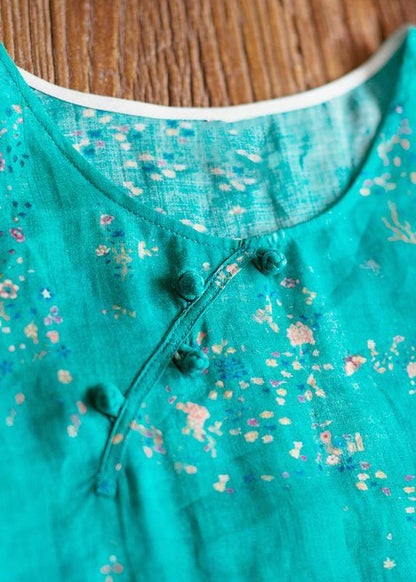 Women Green Print dresses O-Neck Patchwork A Line Spring Dresses - SooLinen