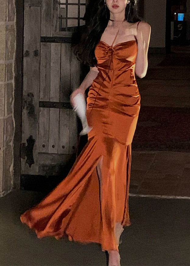 Women Green Slash Neck Cinched Patchwork Satin Maxi Fishtail Dress Summer