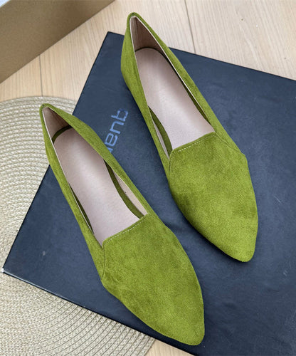 Women Green Suede Splicing Flat Shoes Pointed Toe Plus Size