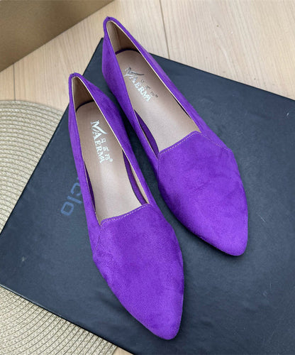 Women Green Suede Splicing Flat Shoes Pointed Toe Plus Size