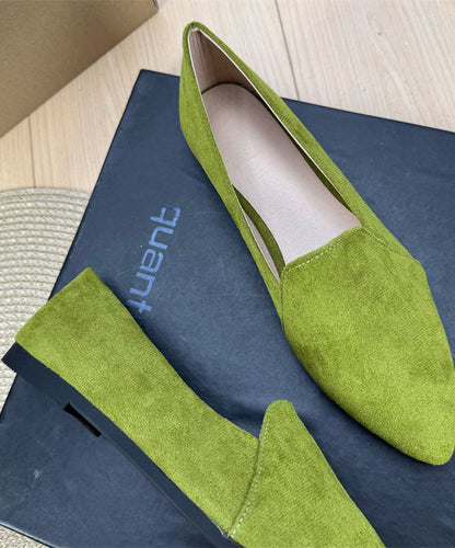 Women Green Suede Splicing Flat Shoes Pointed Toe Plus Size