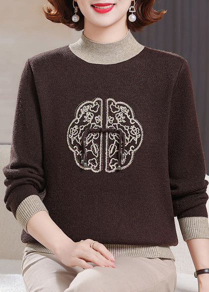 Women Green Turtleneck Zircon Patchwork Warm Fleece Sweater Winter